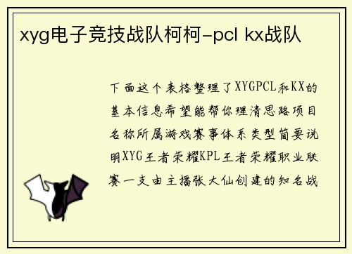 xyg电子竞技战队柯柯-pcl kx战队
